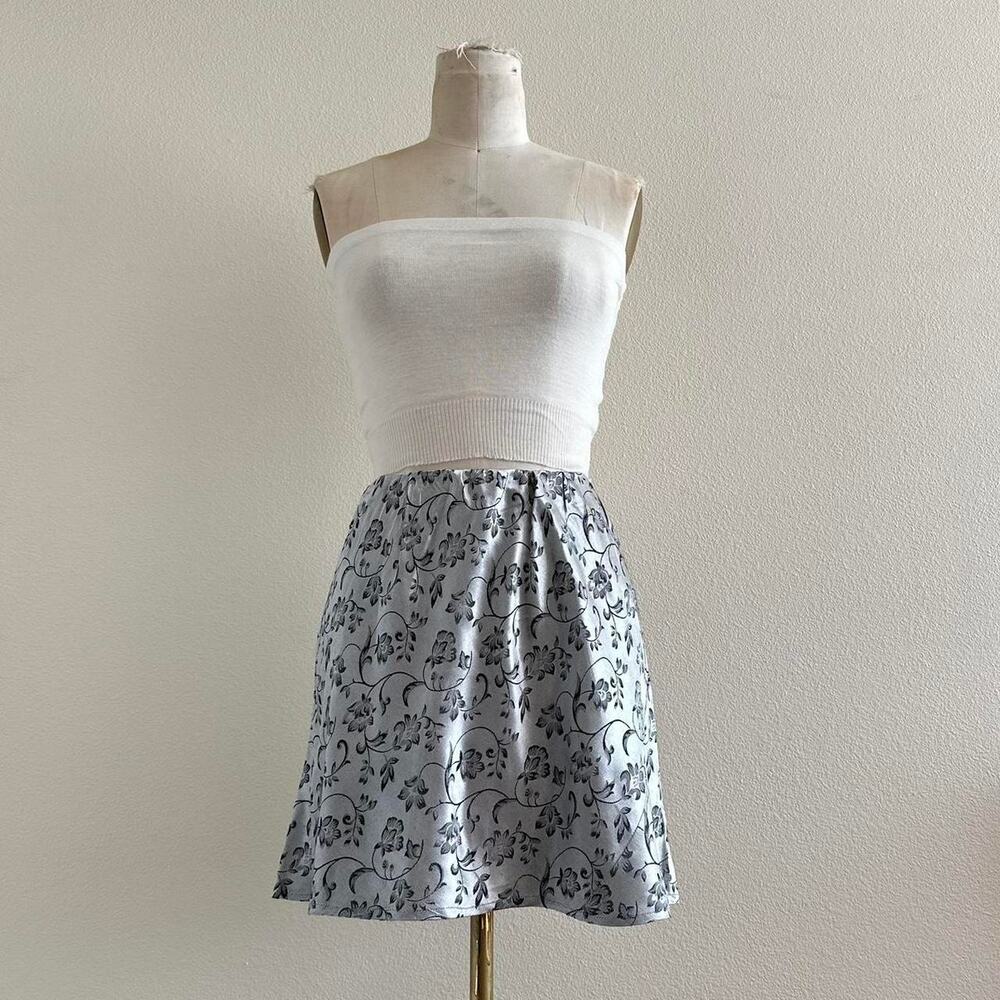 handmade silver black floral print mini skirt